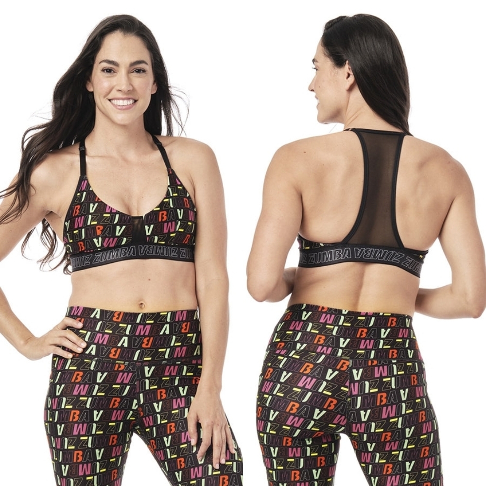 Zumba Black Multi-Color  Sports Bra - Racerback